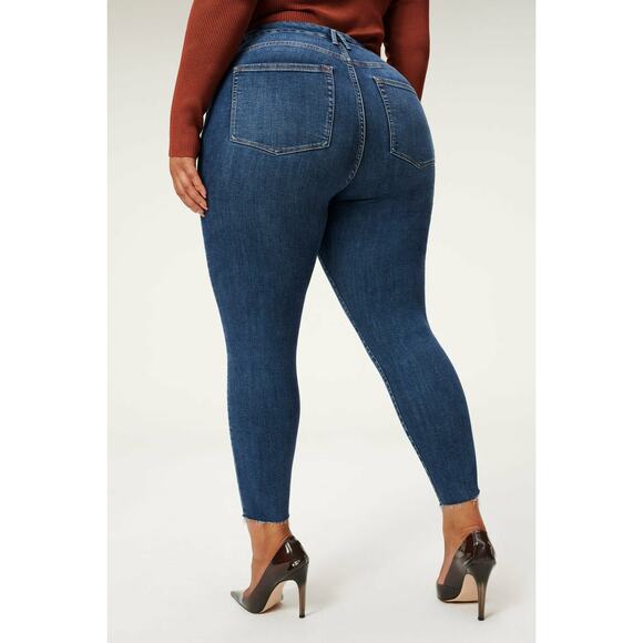 Good American Good Legs Crop Raw Hem Skinny Jeans Size 22 High Rise Stretch - Picture 12 of 13